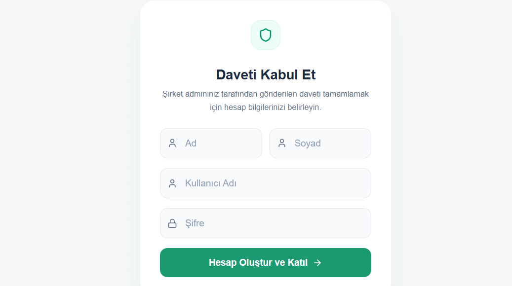 Davet kabul ekranı