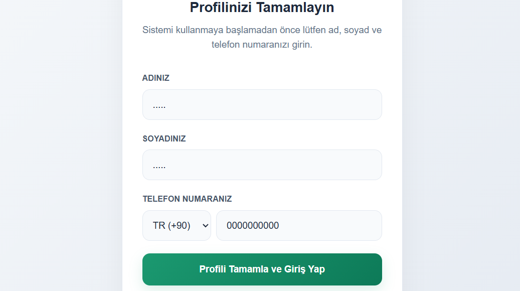 Profilinizi Tamamlayın ekranı